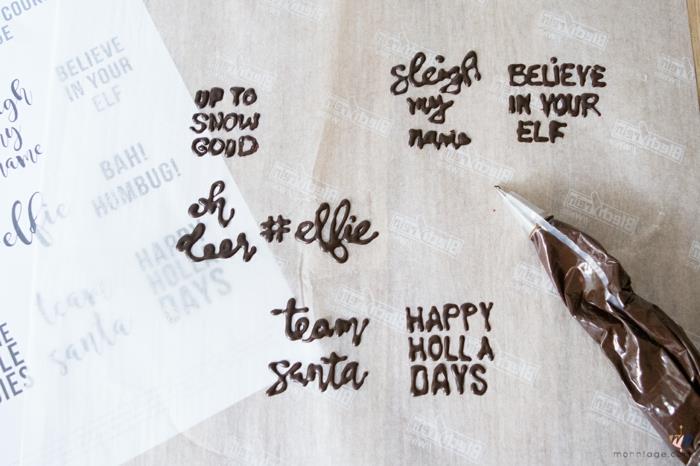 Šauni idėja prekės ženklas noel diy easy Kūčių stalas deko įrašyti pavadinimus į šokoladą ant kalėdinių sausainių