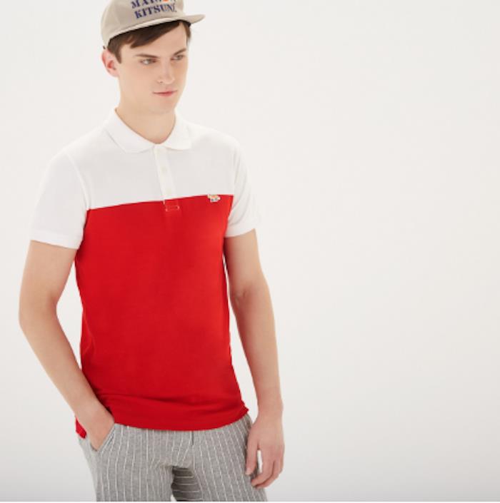 Logotip francoske blagovne znamke lisica modra bela rdeča polo majica maison kitsuné