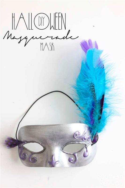 karnaval kılığına girmek için kolay kendin yap projesi, tüy süslemeli gümüş parti maskesi
