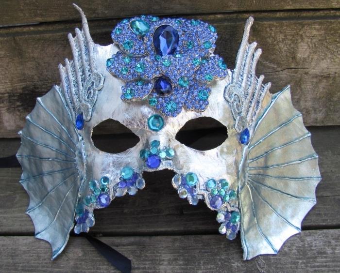 el sanatları, turkuaz mor ve gümüş renklerde karnaval maskesi şablonu