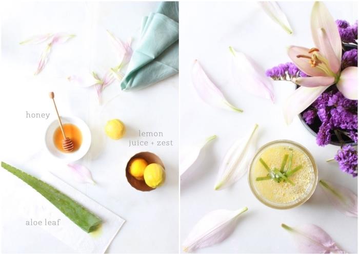 Bal, limon ve aloe vera maskesi ile peeling ve kusur önleyici etkiye sahip nazik ve doğal yüz bakımı
