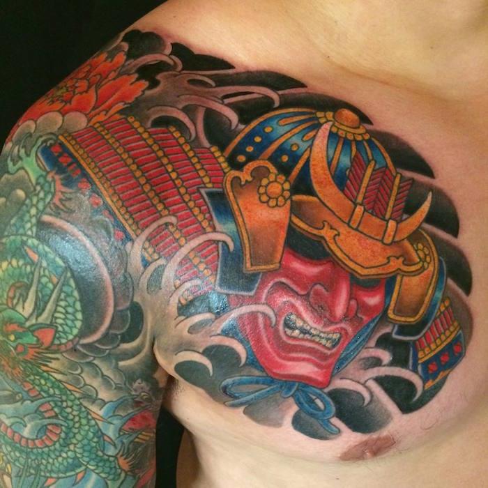 japonų samurajų hannay demonų tatuiruotė