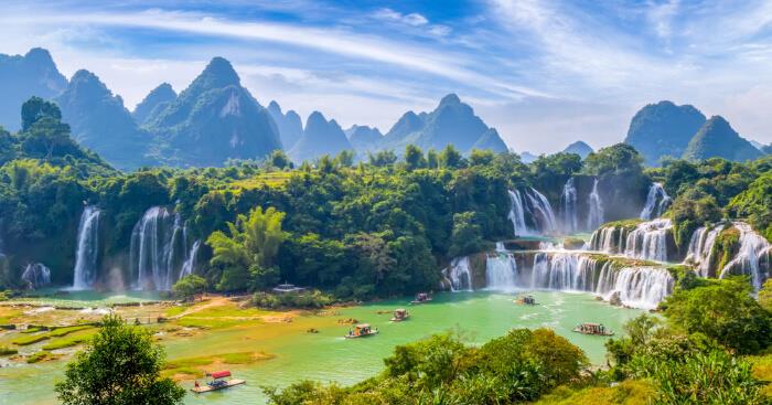 Ban Gioc-Detian krioklys, Cao Bang, Vietnamas, gražiausi pasaulio kraštovaizdžiai, dangiška vieta žiemos peizažas