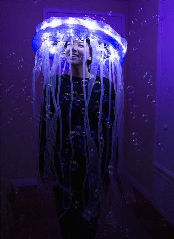 Medūzos kostiumas su LED lempomis, juokinga maskuotė, kaip apsirengti Helovino proga