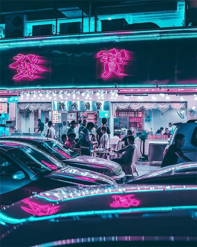 en iyi estetik synthwave duvar kağıdı neon ışıklı bir Japon bar