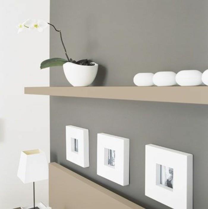 Idėja colori pareti grigie, abbinamento decorazioni colore bianco, orchidea in vaso