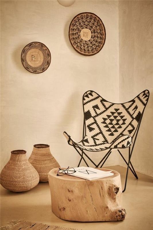 Afriško-pohištveno-etnični-stol-lesena preproga