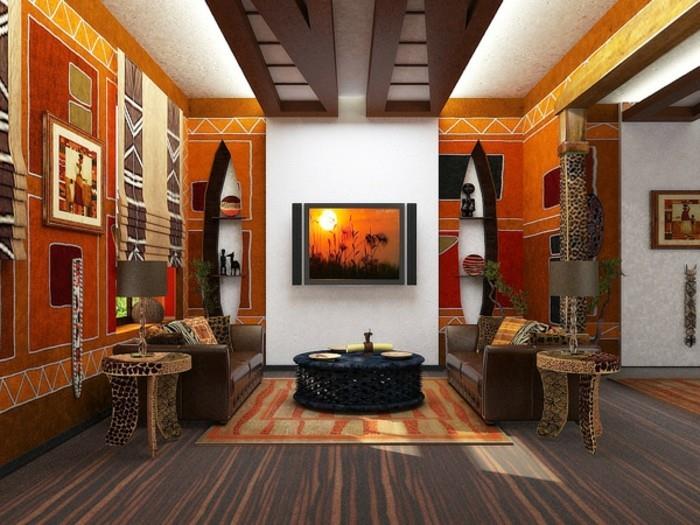 Afriško-pokrajinsko-tigrasto-oranžno-leseno pohištvo