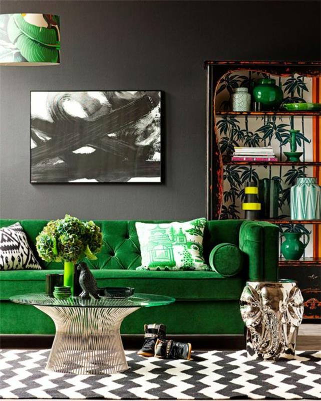 farklı desenler ve renk karışımı ile minderli barok tarzı mobilya yeşil kanepe