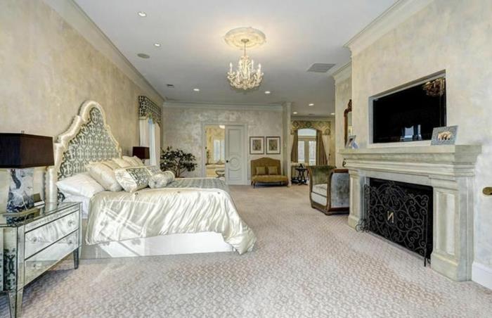 barok mobilya, modern barok yatak, aynalı şifonyer, dekoratif şömine