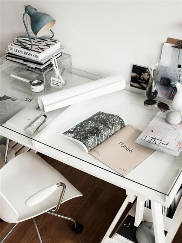 design-pisarniško-pohištvo-bela-miza-s stekleno ploščo