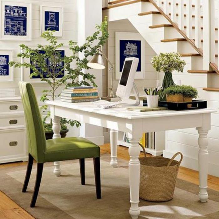 računalniško pohištvo-hiša-zeleni-stol-bela-miza