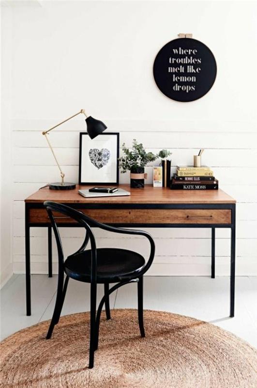 računalniško pohištvo-okrogel-črni-stol-lesena miza