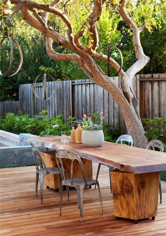bahçe için rustik-mobilya-masif-ahşap-mobilya-bahçe-tasarım-fikri
