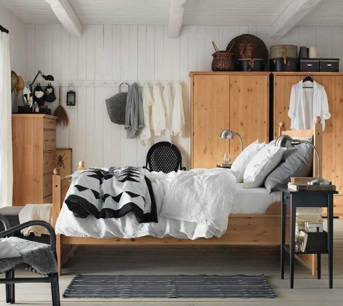 Skandinaviška spintelė-lova ir skandinaviška medinė komoda-vintažiniai-dekoratyviniai objektai-dizaino-miegamasis