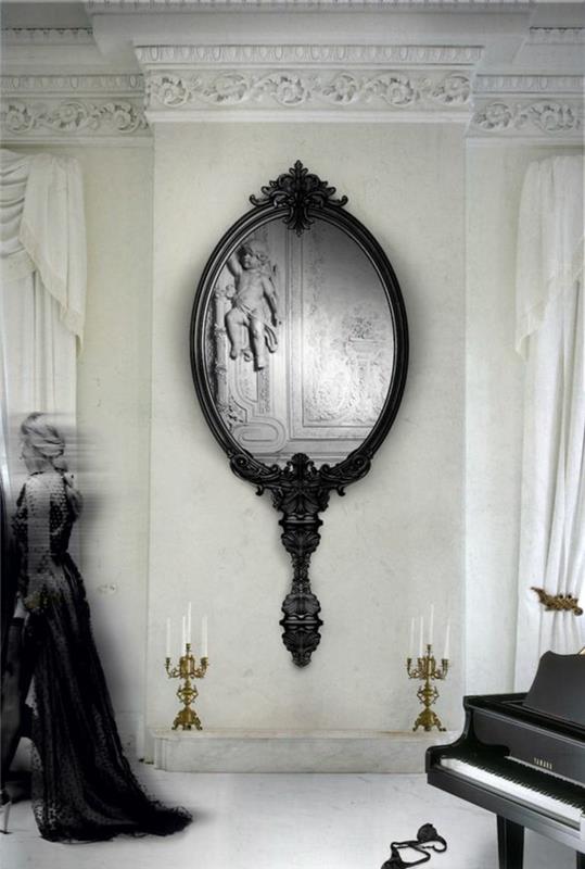 baroko baldų tualetinio stalo veidrodis dideliam sienai su juodu rėmu
