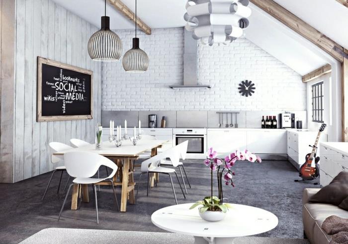 endüstriyel-tarzı-mobilya-modern-oturma odası-beyaz-çiçekler-vazo-masa