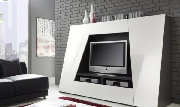 baltos spalvos lakuotos televizoriaus spintelės originalios formos