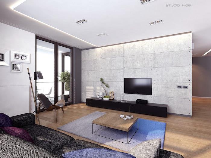 minimalist beton efekt tasarımı ile endüstriyel dekorasyon oturma odası