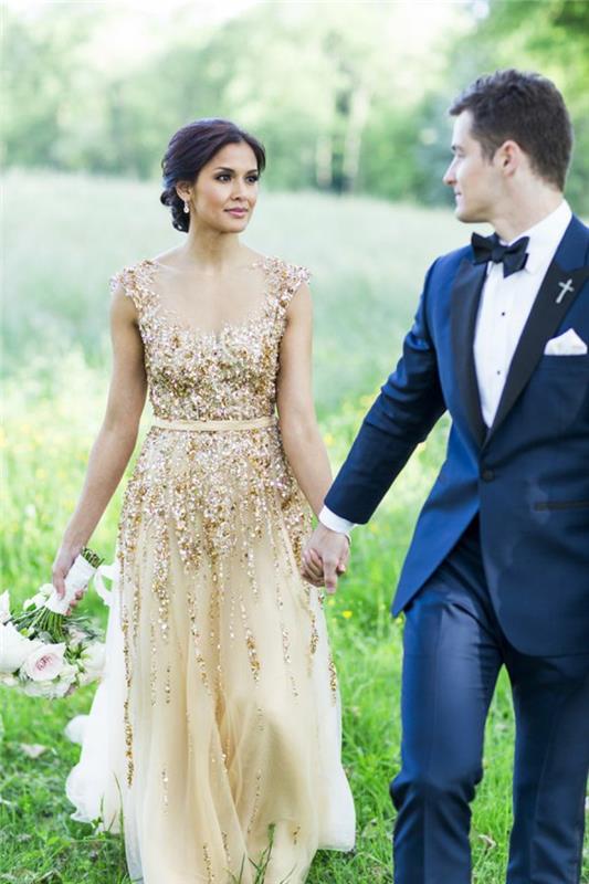 ülke düğün orijinal gelinlik kısa gelinlik altın elbise