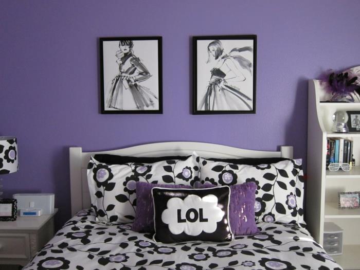 yatak odası duvar renkleri mor ve gri yatak odası dekorasyon renkleri