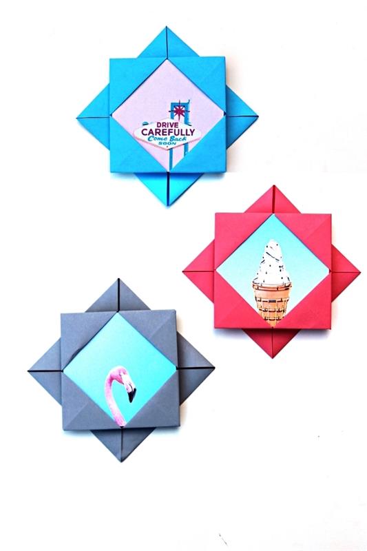 origami tasarımlı mini fotoğraf çerçevesi, fotoğraf cebi yapmak için origami katlanır model