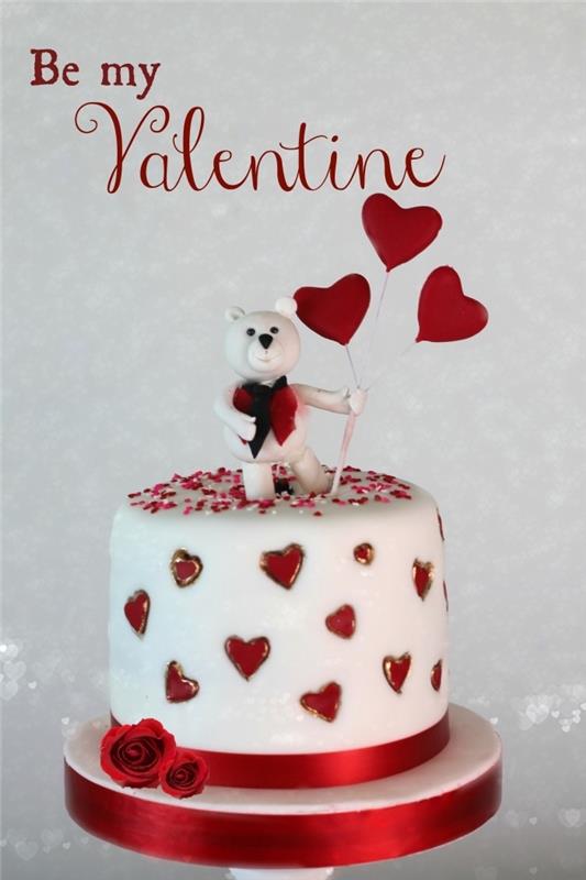 sevgililer günü ziyafeti için bir pastayı nasıl dekore edeceğine dair fikir, aşık şeker ayılı bir sevgililer günü pastası örneği