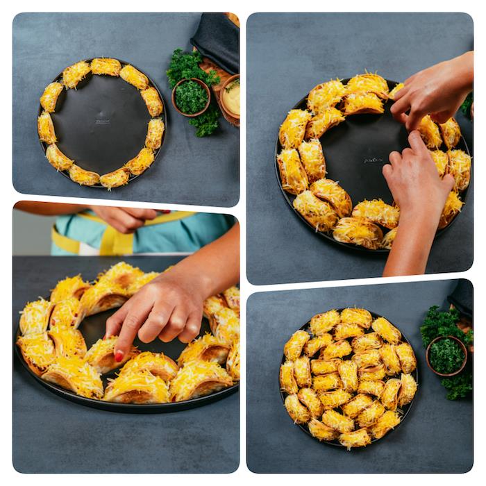 hiter in enostaven recept za aperitiv, mini piščančji tacos, postrežen z naribanim sirom cheddar in sesekljanim peteršiljem