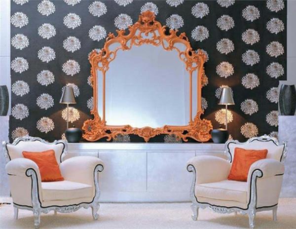 baroko veidrodis ir dvi foteliai