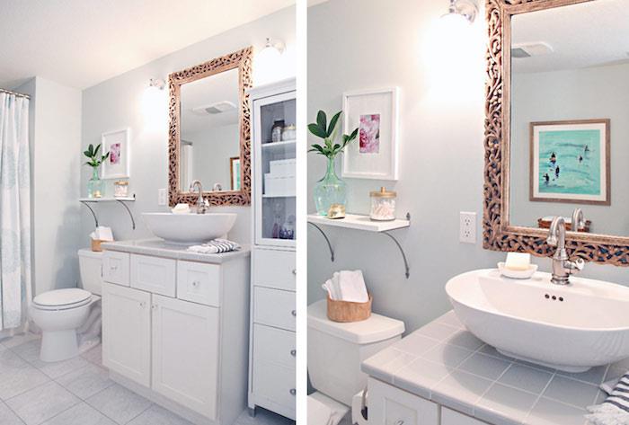 Beyaz ve çok sade banyo duvar dekorasyonu, banyo tasarım fikri
