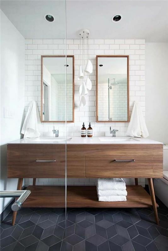 ogledalo-kopalnica-dva-ogledala-leseni okvir-dva umivalnika