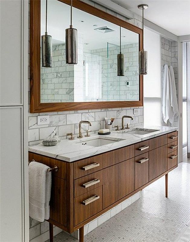 ogledalo-kopalnica-pravokotno-ogledalo-črni okvir-dva umivalnika