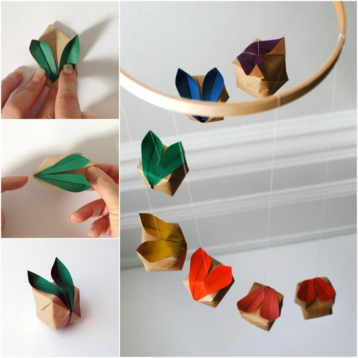 origami tavşanlarla dekoratif bir cep telefonu nasıl yapılır, iç dekorasyon için origami nasıl yapılır