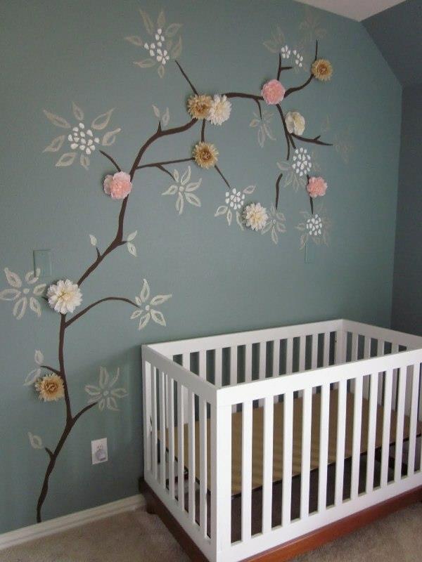 çocuk-tasarım-mobilya-bir-yatak odası-gri-ile-3d-çiçek-çıkartması