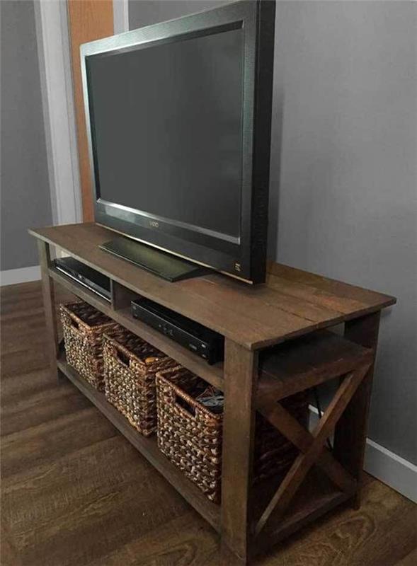 tv için diy ahşap palet dolabı ve palet dolabı