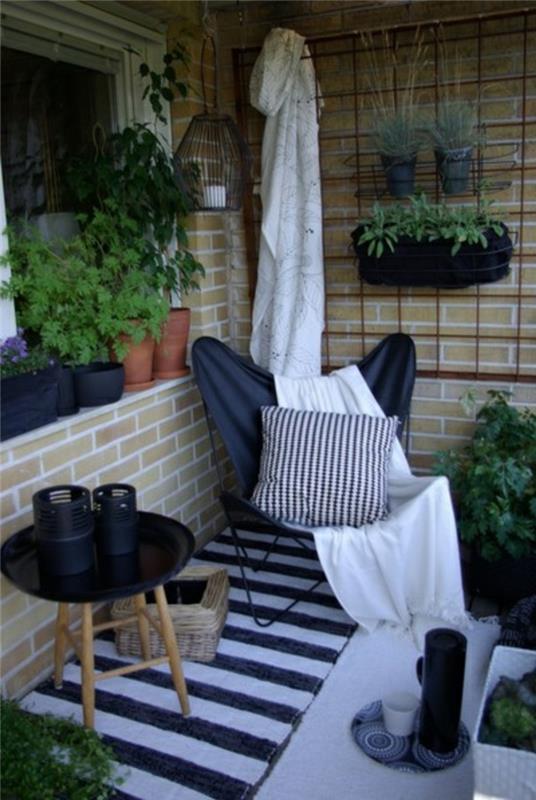 zunanje pohištvo-in-črno-belo-zunanja-preproga-za-teraso-pred-hišo