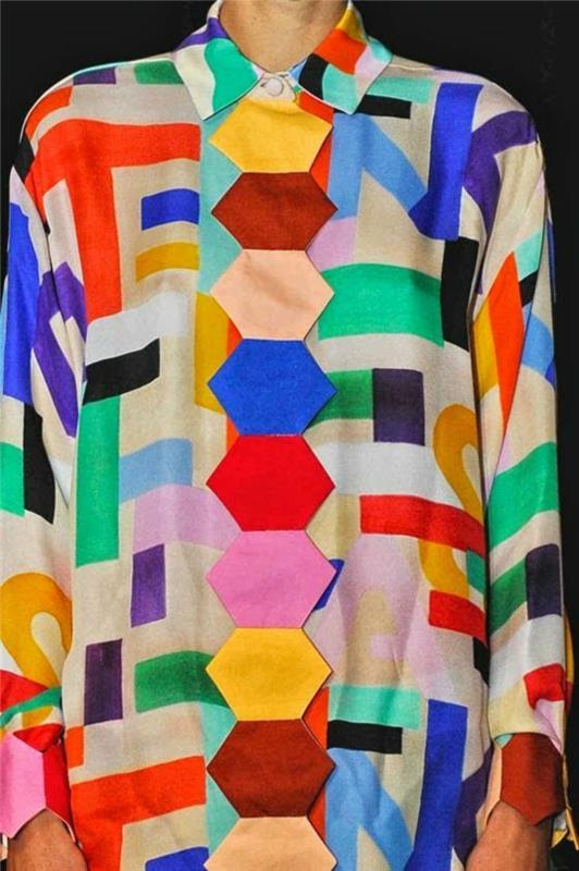 80 -ųjų mados plati palaidinė ilgomis rankovėmis bet kokia spalva su ekscentriškomis geometrinėmis formomis