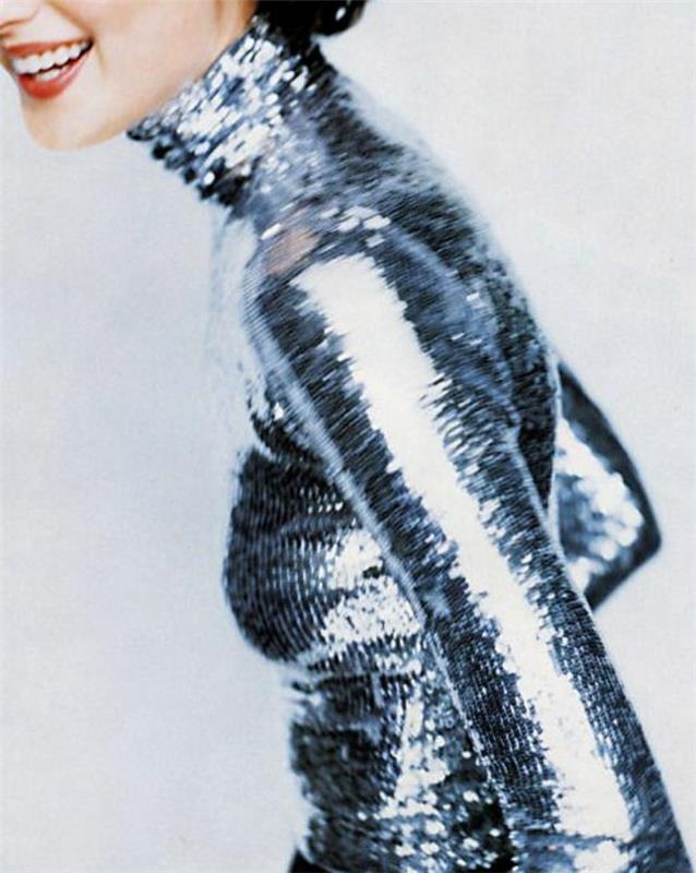 80 -ųjų mados blizgus blizgučių vėžlio kaklo megztinis
