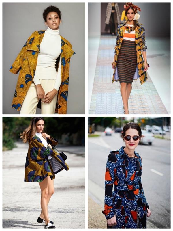stilingos išvaizdos idėjos afrikietiško audinio striukėje, kaip šiuolaikiškai ir stilingai dėvėti vaškinį paltą