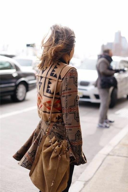 etnična moda, torba za kamelje rame, ženski plašč kamele z vzorci Aztekov