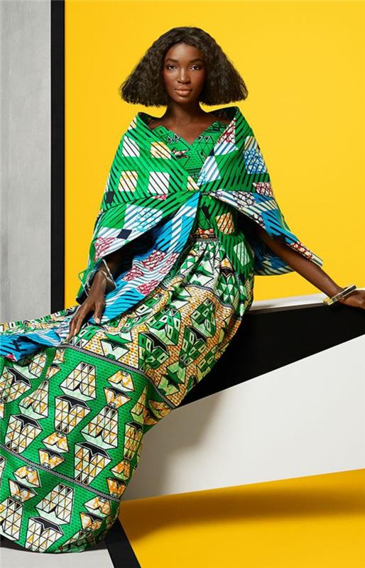 zelo dolga tunika v reseda zeleni barvi s čeki, afriška moda, oblačila, ki pokrivajo ramena, zelena in pastelno modra