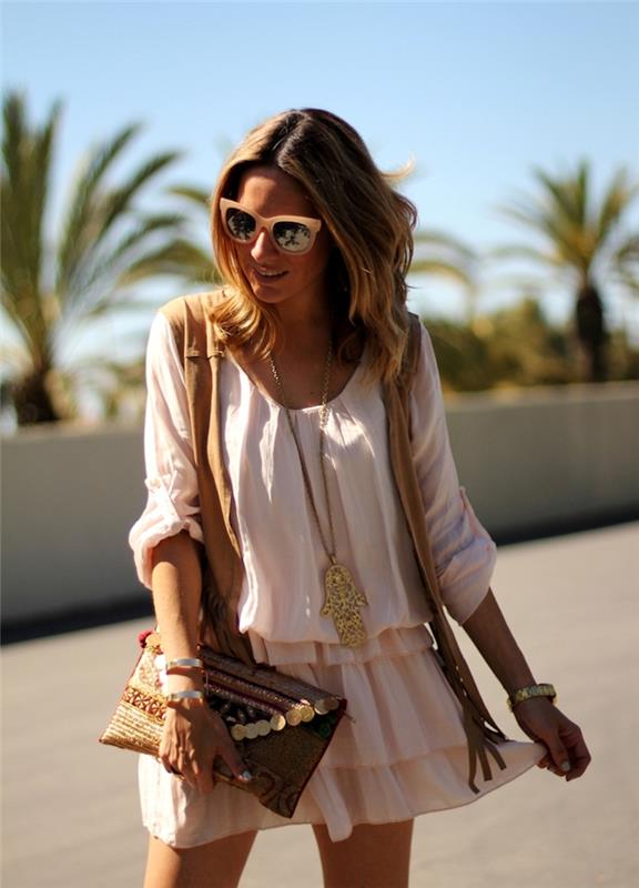 Bohemian chic style dolga boemska obleka bela obleka trend 2018 ideja elegantna oblačila