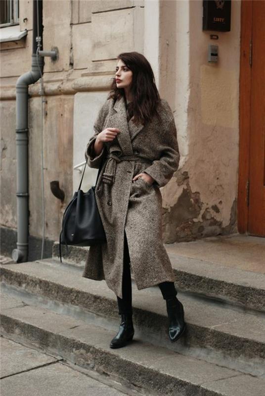 vintage-fashion-oversized-tweed-plašč-gležnjarji-v usnju