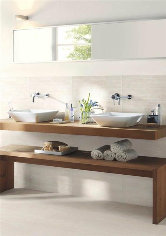 mediniai-vonios kambario baldai-modelis-smėlio spalvos-plytelės-vonios kambario baldai