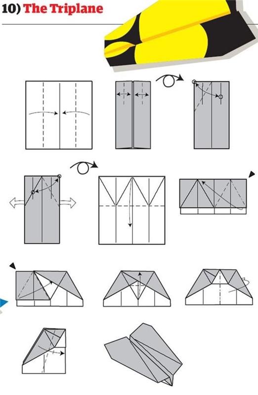 kaip padaryti paprastą popierinį lėktuvą su originaliu dizainu, sulankstoma trijų plokštumų lėktuvo schema