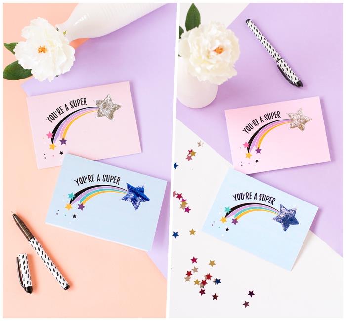 rojstnodnevna voščilnica za dekleta z barvitim vzorcem padajoče zvezde, predlogo voščilnice s sporočilom za tiskanje in prilagajanje