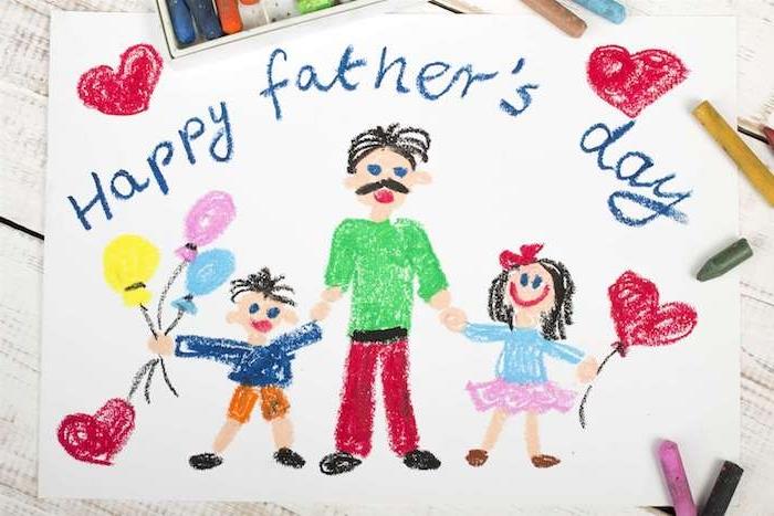 babalar günü baba ve çocuklar için balon ve kalpler ile çizim modeli orijinal hediye fikri