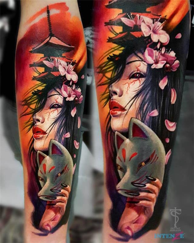 Japonska tetovaža podlakti za ženske moški gejša