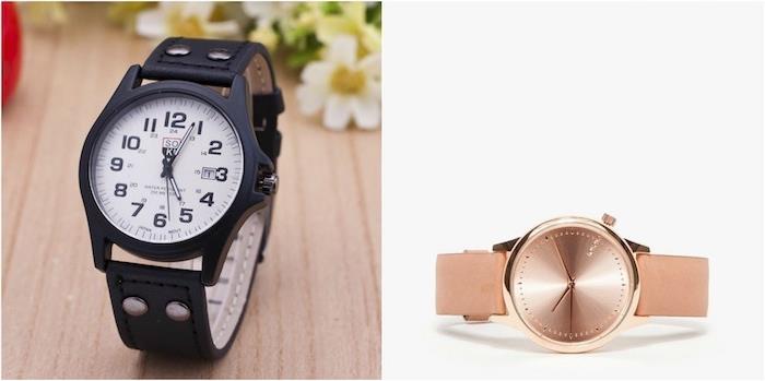 Ideja za božično darilo za dekle in fanta, klasična ura v črni barvi in ​​rožnato zlata ura za žensko, izvirna ideja