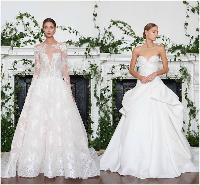 princesės vestuvinė suknelė, pasiūlymai iš monique l huillier, nėrinių vestuvinės suknelės modelio ir baltos suknelės modelio su pūstelėjusiu sijonu